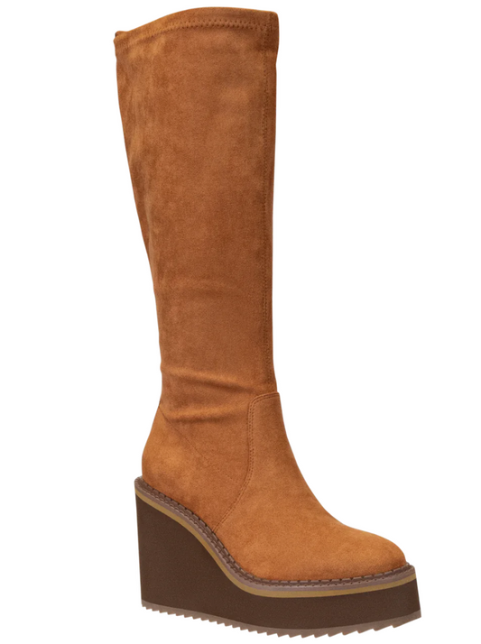 APEX IN CAMEL WEDGE KNEE HIGH BOOTS