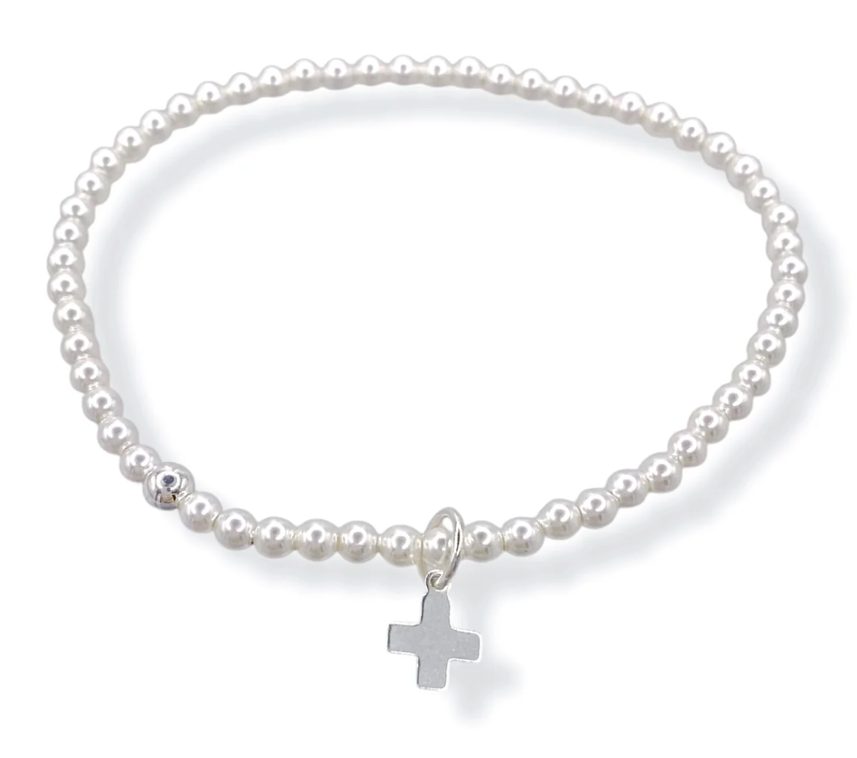 Classic Pearl 3mm Bead Bracelet - Signature Cross Sterling Charm