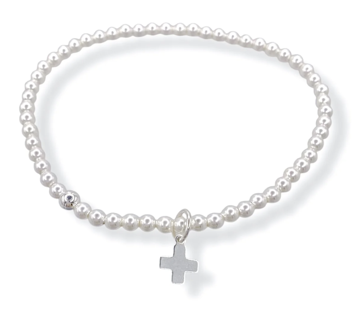 Classic Pearl 3mm Bead Bracelet - Signature Cross Sterling Charm