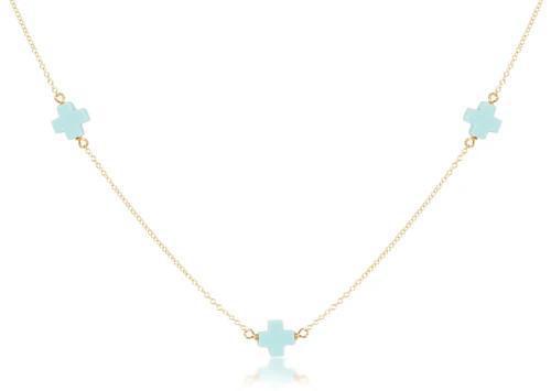17" Choker Simplicity Chain Gold - Signature Cross Turquoise