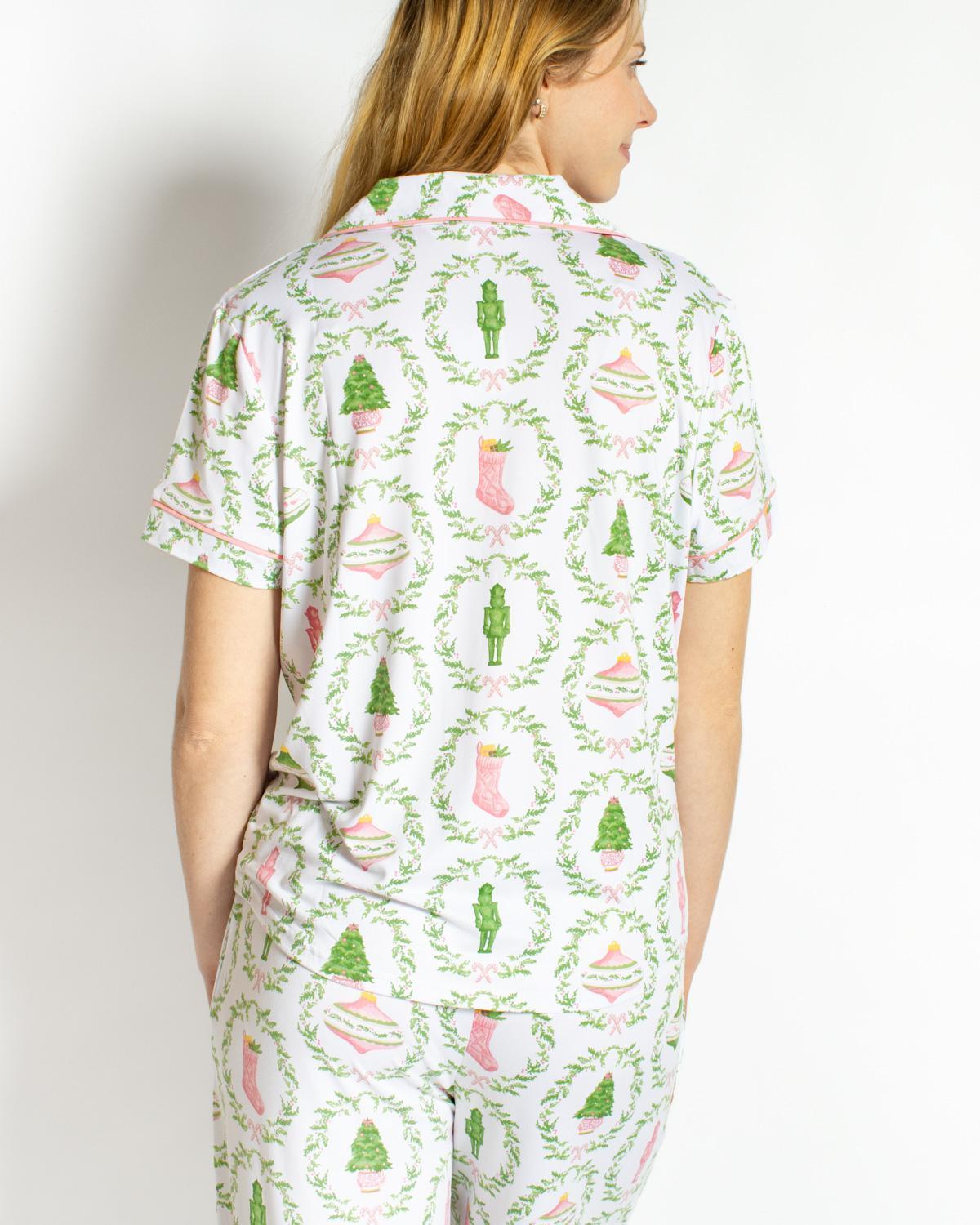 Nutcracker Trellis Short Sleeve Button Up Sleep Shirt