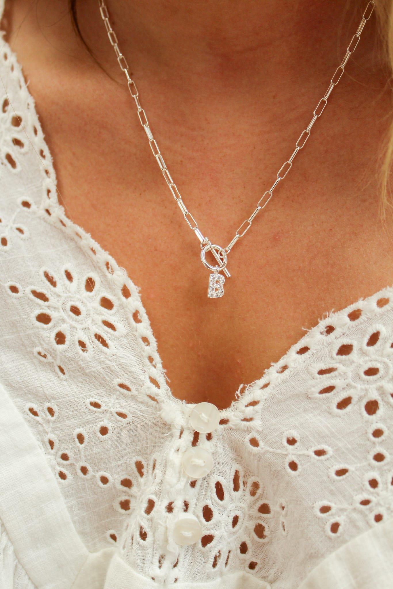 Sparkle Mini Toggle Initial Necklace