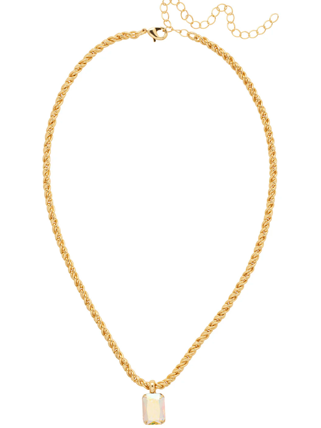 Emerald Cut Pendant Rope Chain Necklace