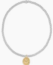 Classic Sterling Mixed Metal 2mm Bead Bracelet - Inspire Love Small Gold Charm