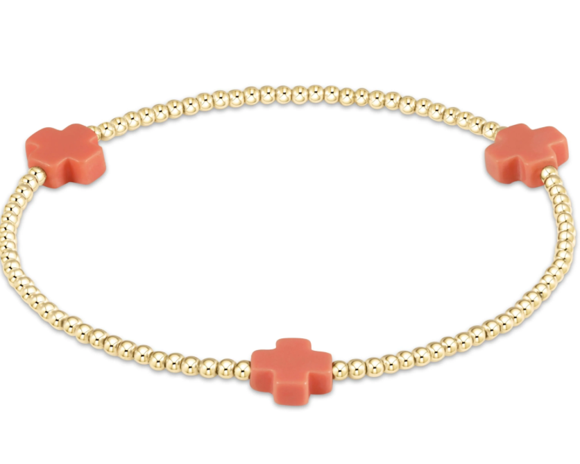 Signature Cross Gold Pattern 2mm Bead Bracelet - Coral