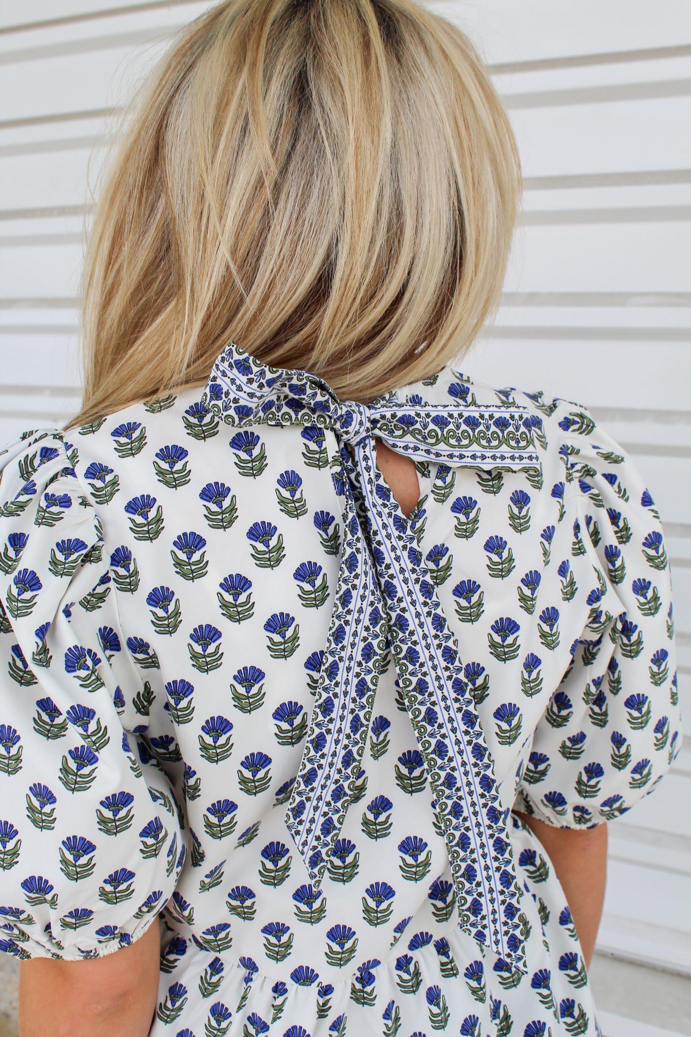 Nina Floral Foulard Top- Navy
