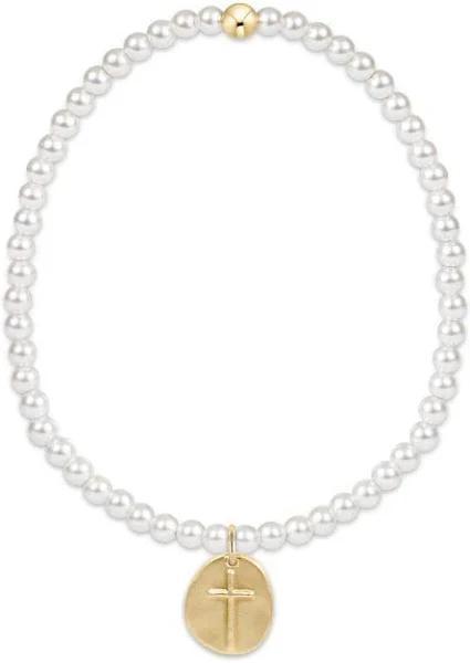Classic Peal 4mm Bead Bracelet- Inspire Gold Charm