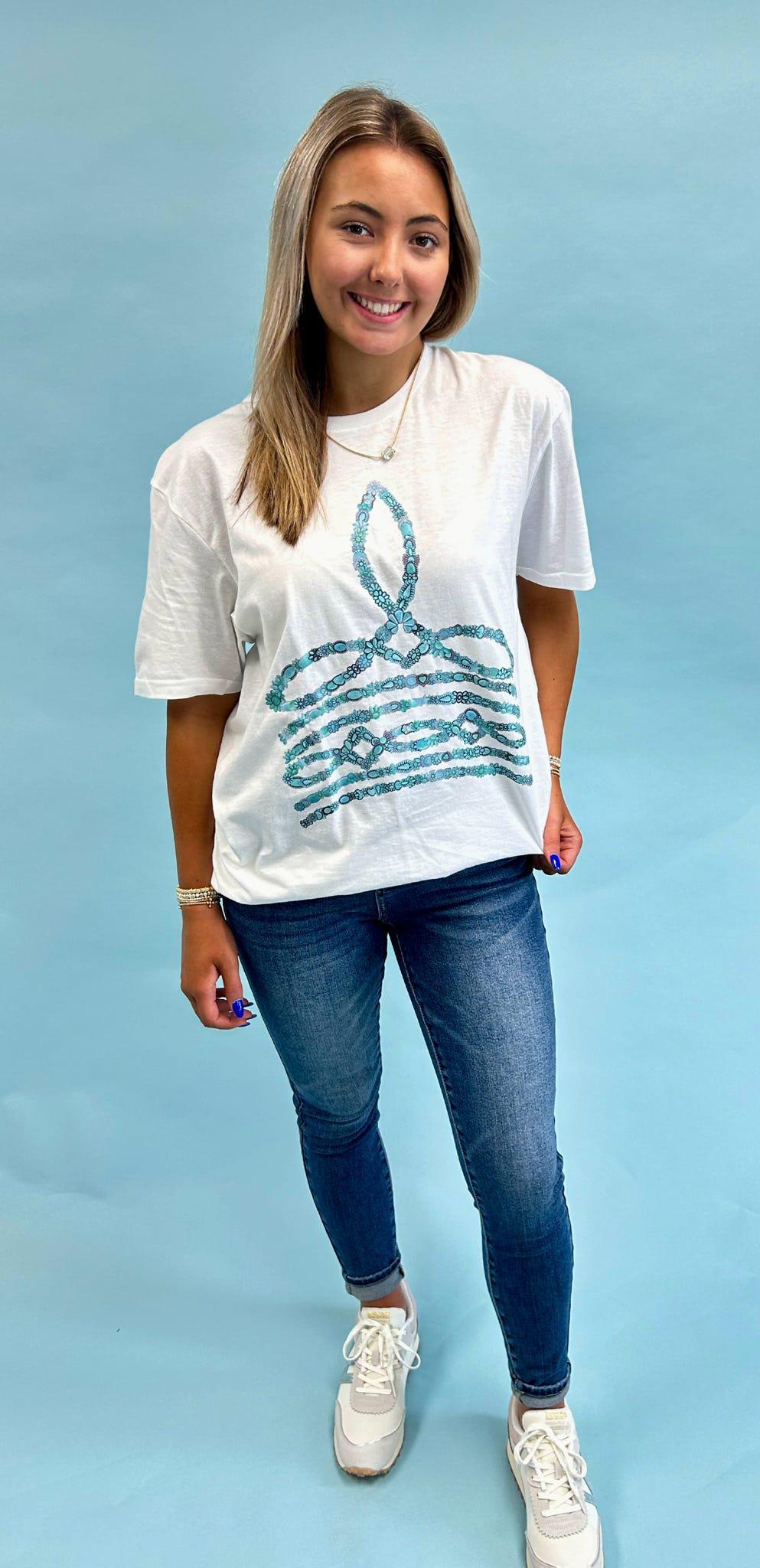 "Turquoise Boot Stitch" T-Shirt
