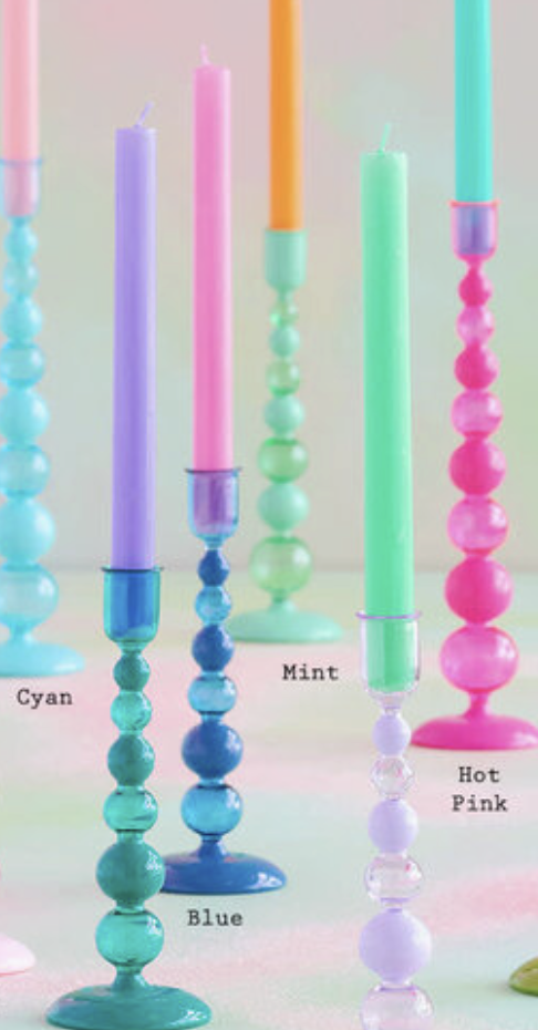 Sugar Plum Glass Finial 9" Bubble Candle Holder Candlestick: Blue