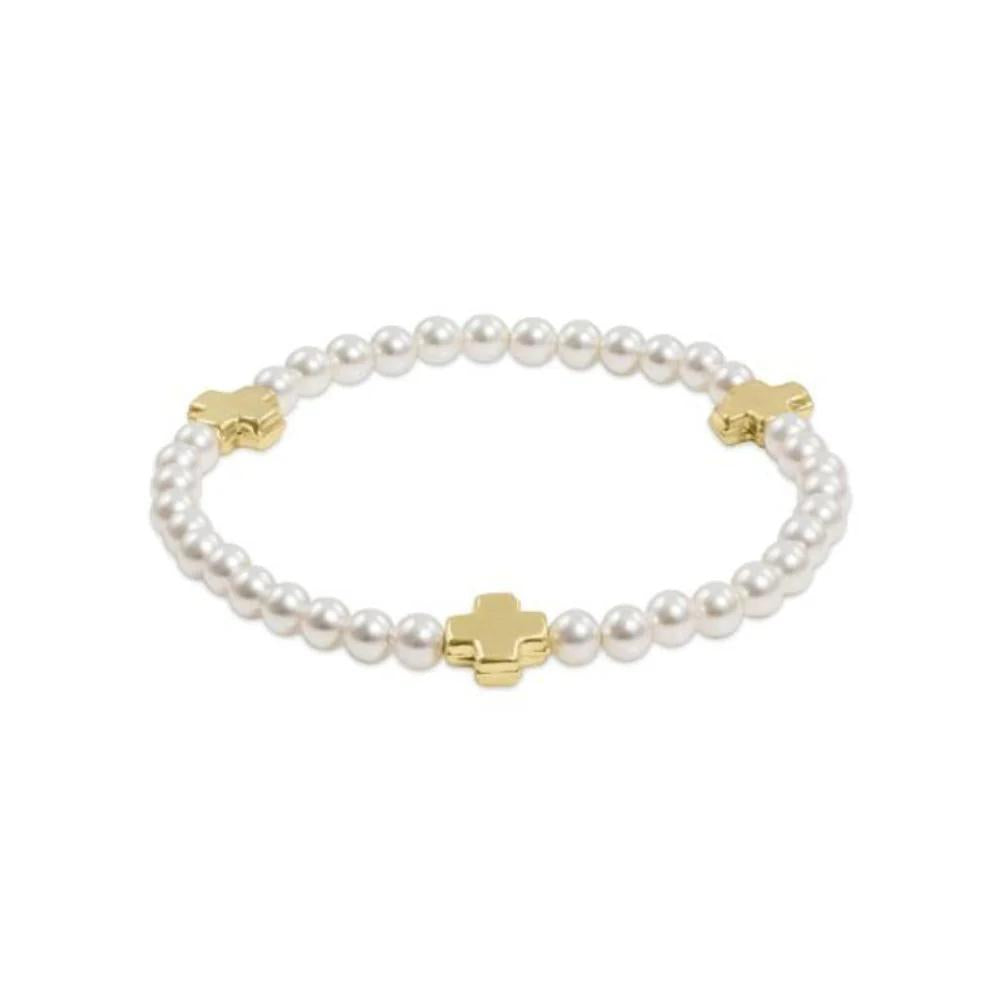 Egirl Signature Cross 4mm Pearl Bracelet- Gold