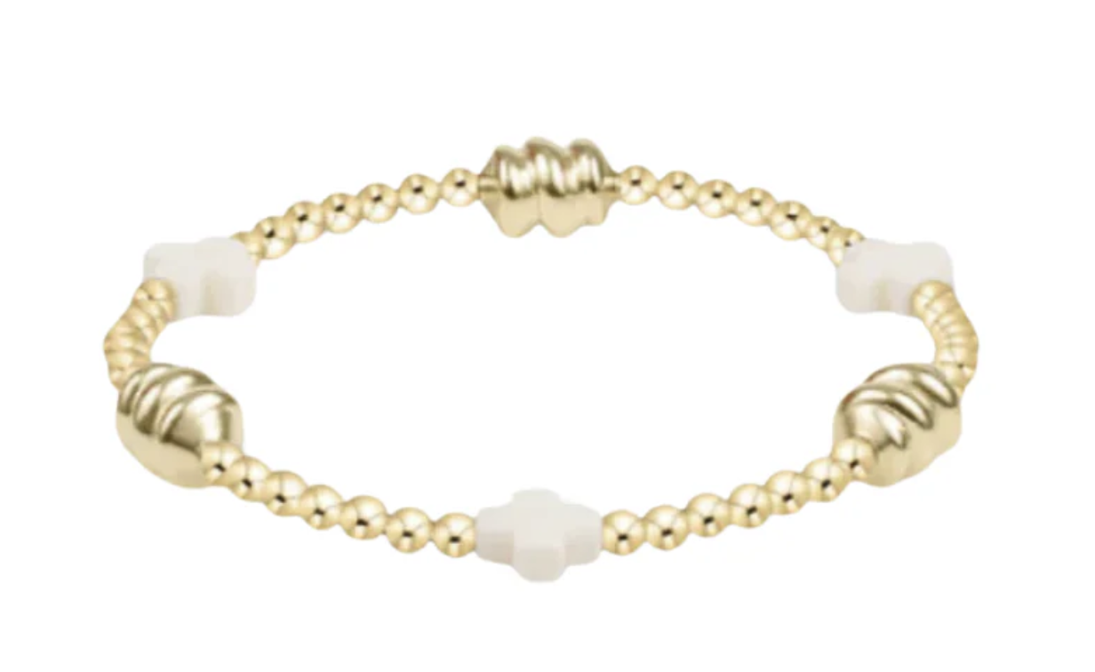 Signature Cross Admire Gold Pattern 3mm Bead Bracelet - Off-White