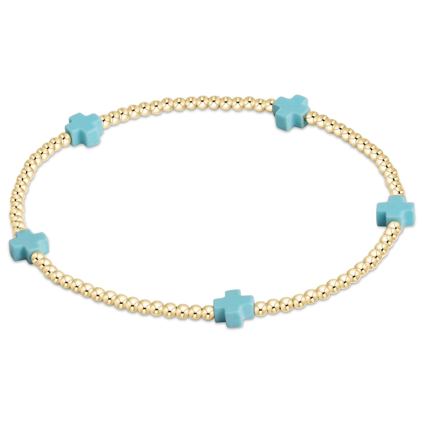 Egirl Signature Cross Small 2mm Gold Bracelet- Turquoise