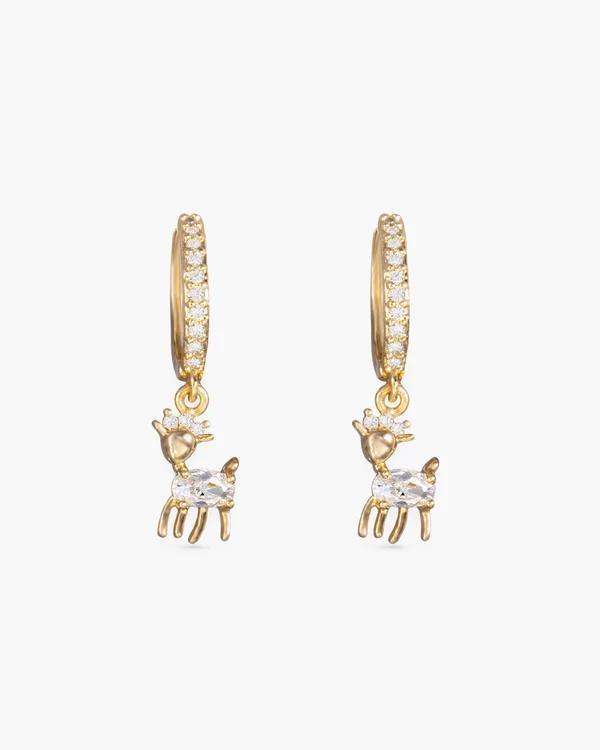 Gold Clear Reindeer Drop Earrings