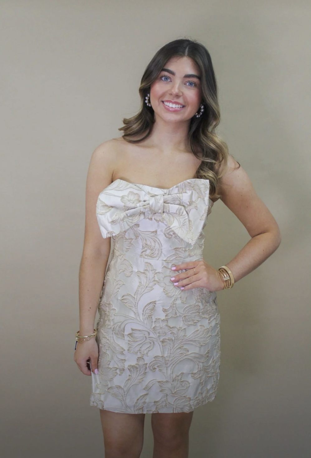 Belle of the Bow Dress in Champagne
