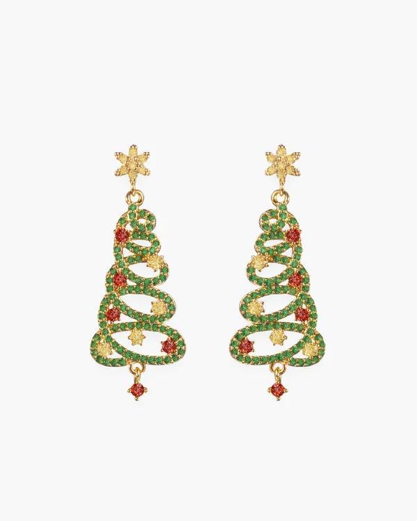 Gold Spiral Christmas Tree with Star Earrings