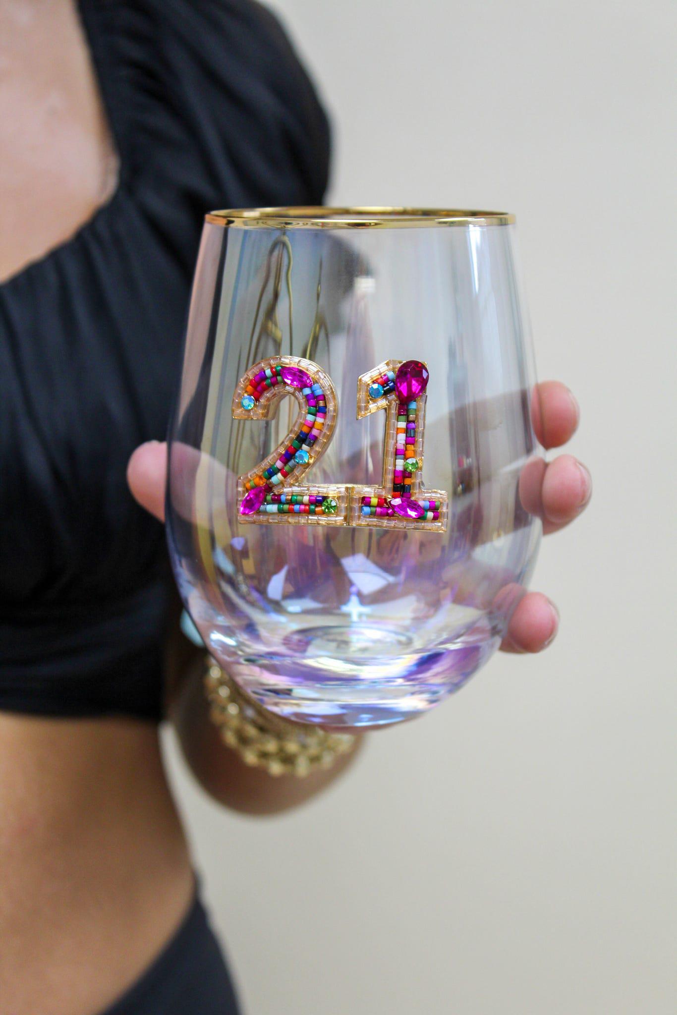 Stemless Wine Glass Beaded 21