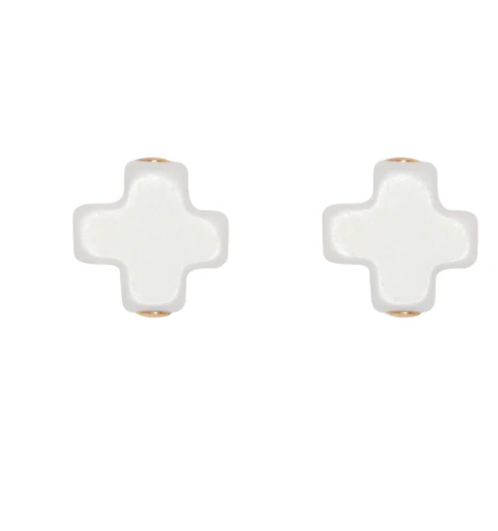 Signature Cross Off-White Stud - Gold