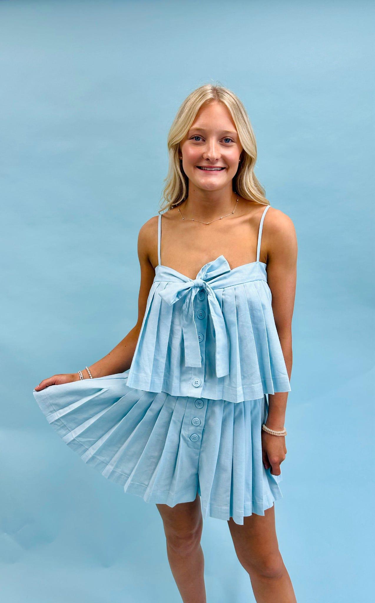 Pleated Tie Button Down Top