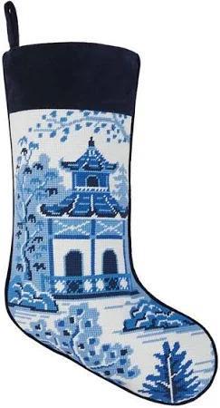 Chinoiserie Pagoda Emb Stocking 11'' x 18''