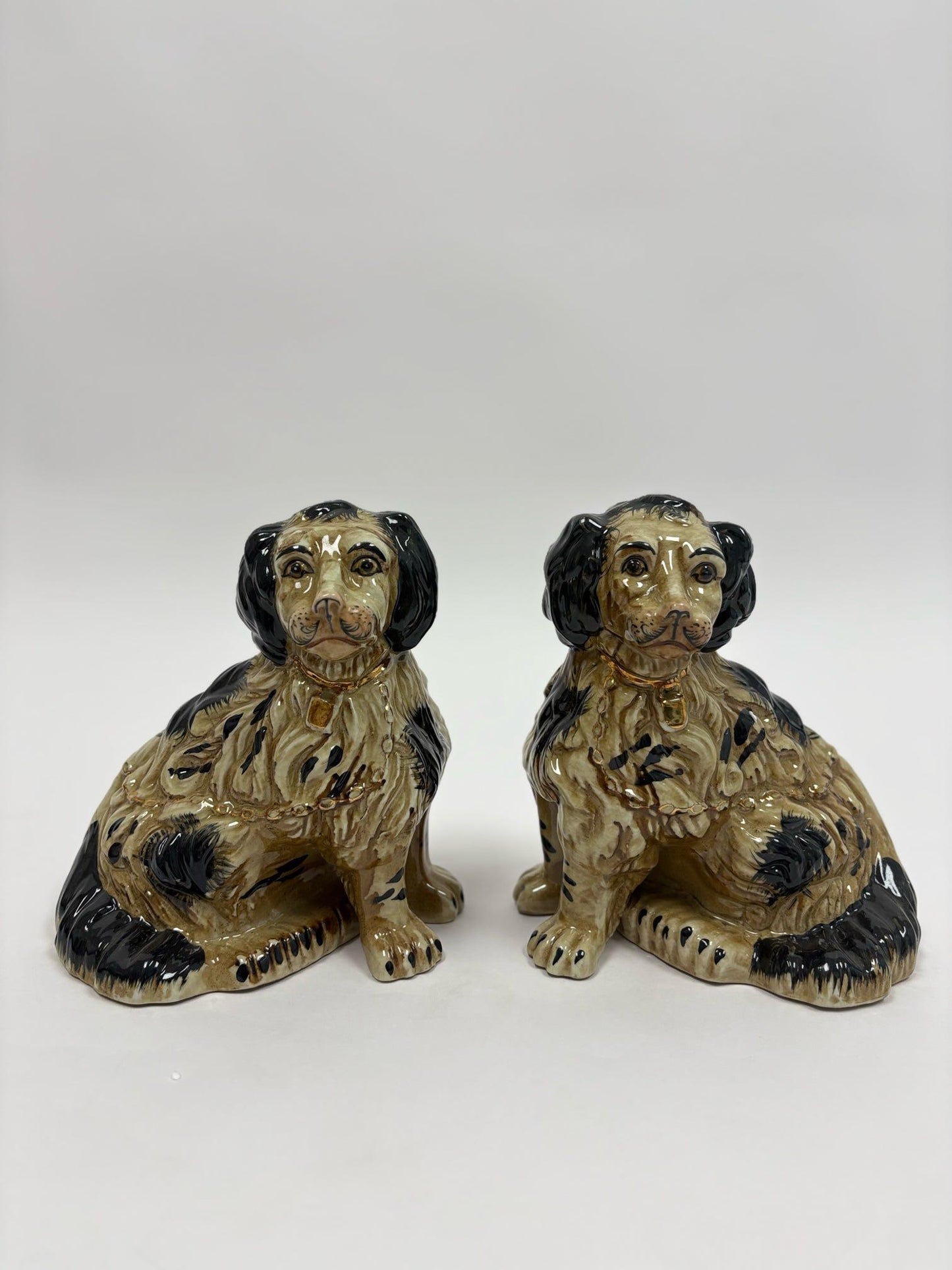 8L X 5W X 9H Staffordshire Dogs with Chain- Black- Pair