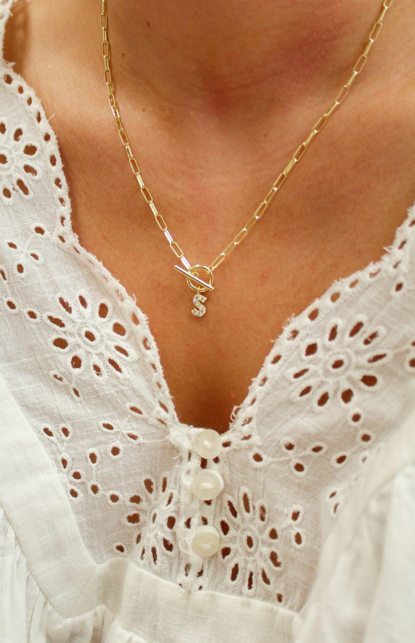 Sparkle Mini Toggle Initial Necklace