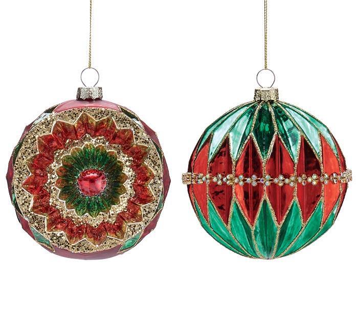 Vintage Red, Green & Gold Round & Concave/Pleated Ornament