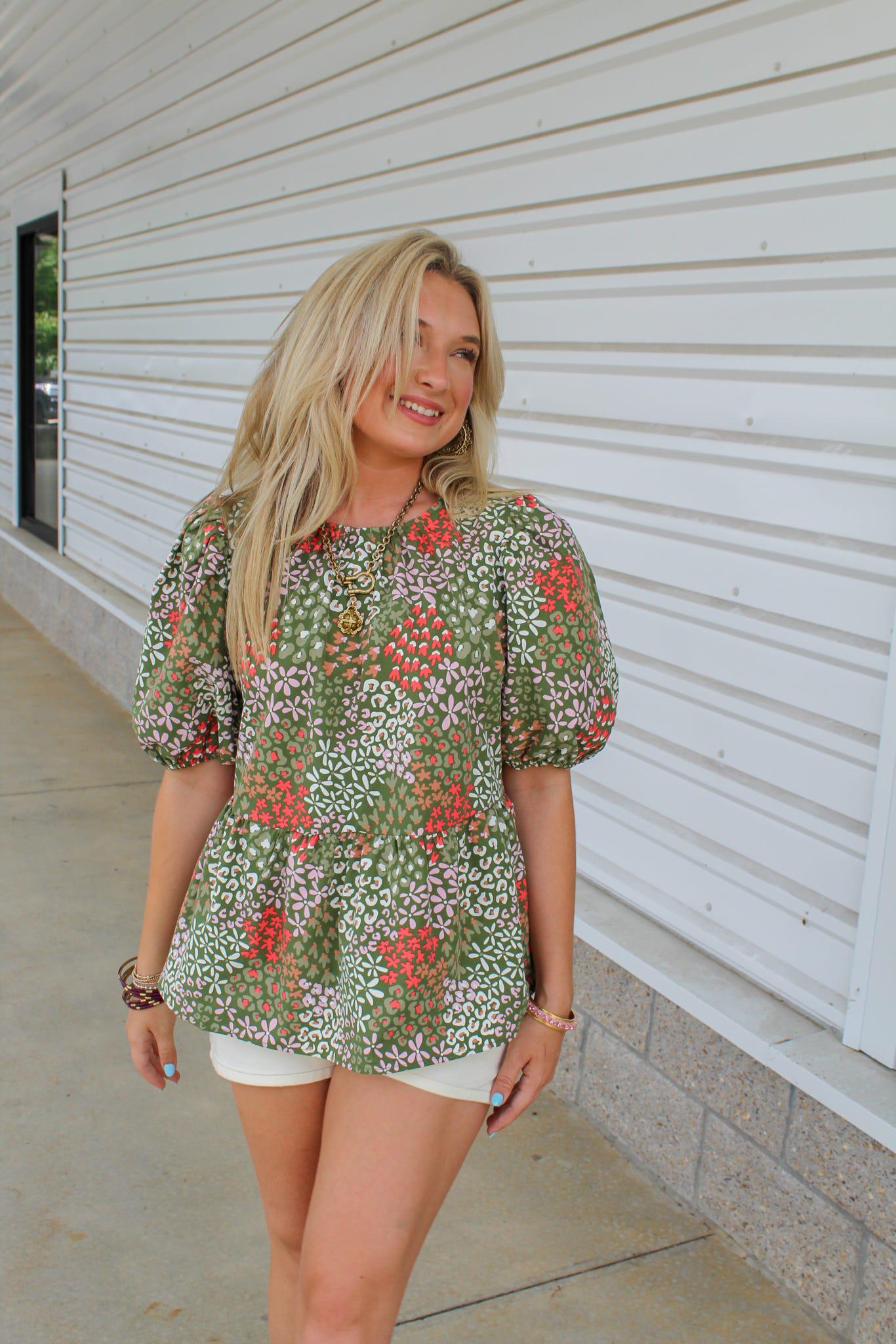 Nina Open Meadows Top - Green
