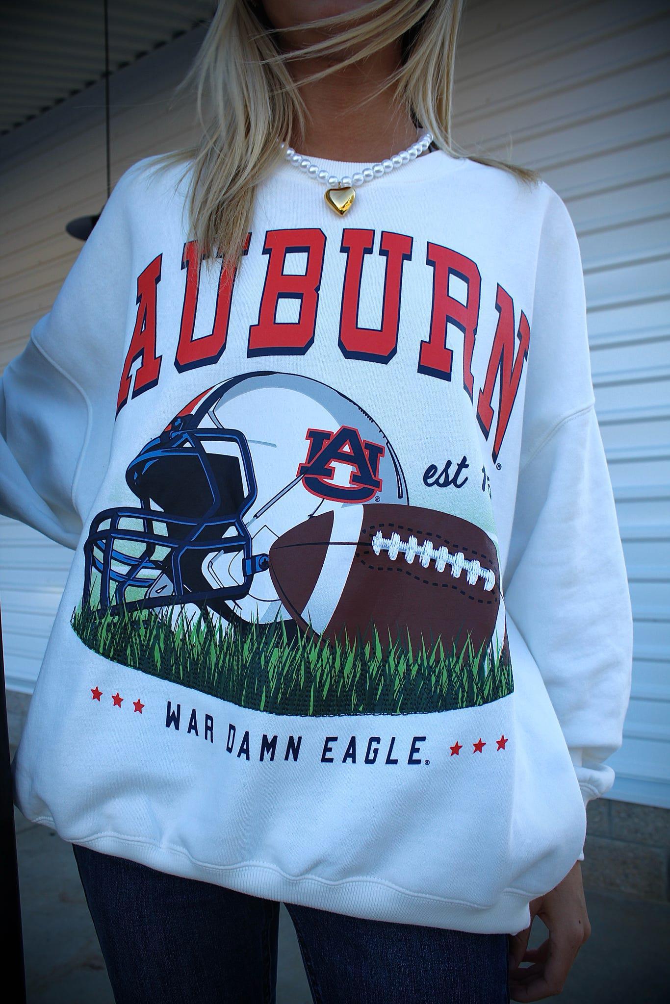 Auburn Malone Multimedia OS Fleece Crew: WHITE