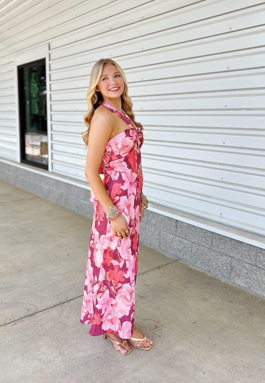 Bridgette Burgundy Halter Neck Dress