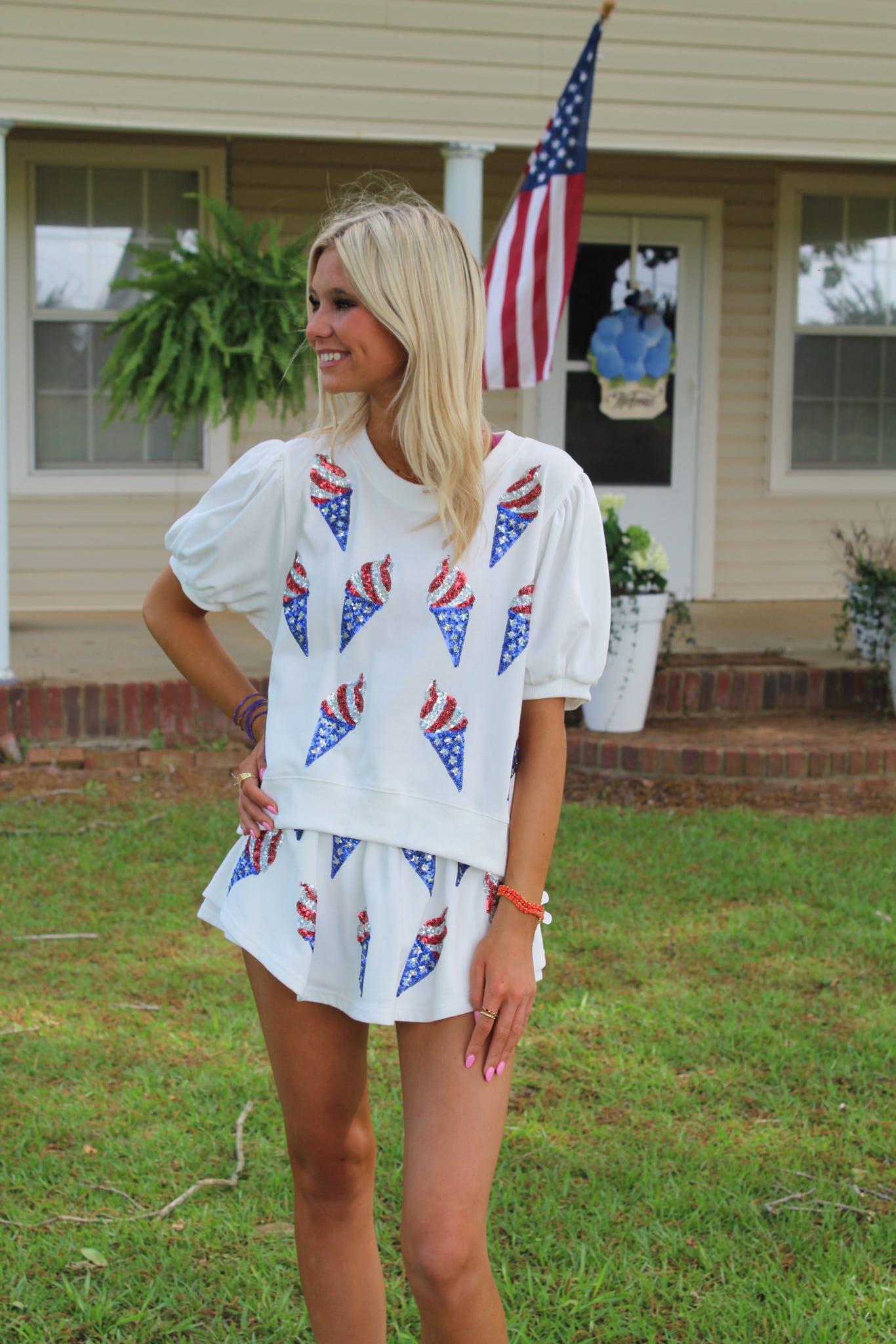 USA Flag Soft Ice Cream Rhinestone Allover Skorts