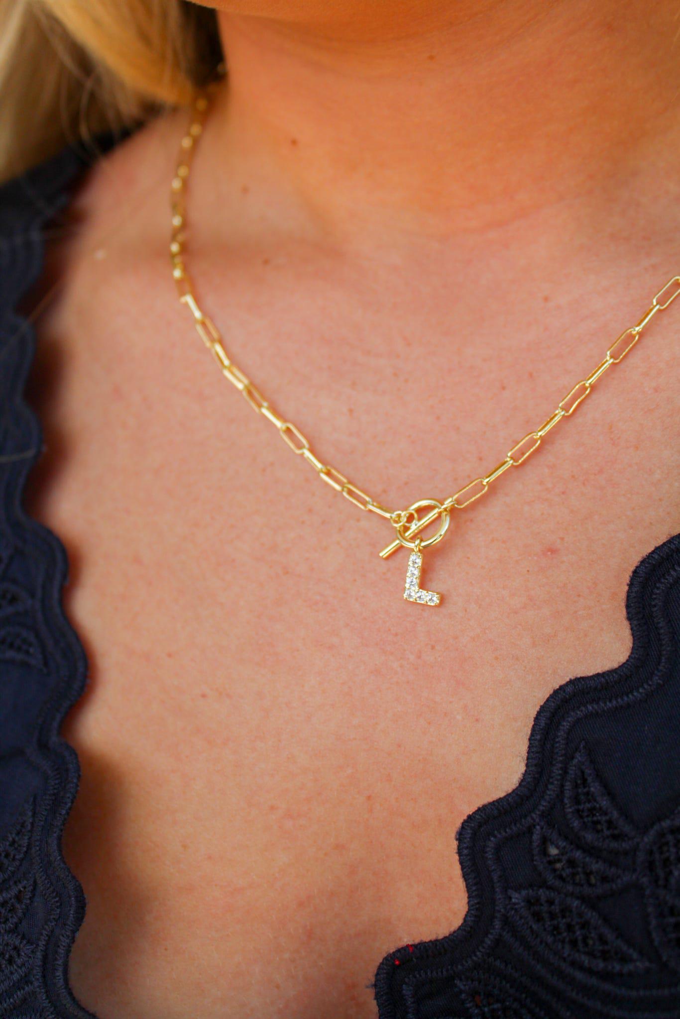 Sparkle Mini Toggle Initial Necklace