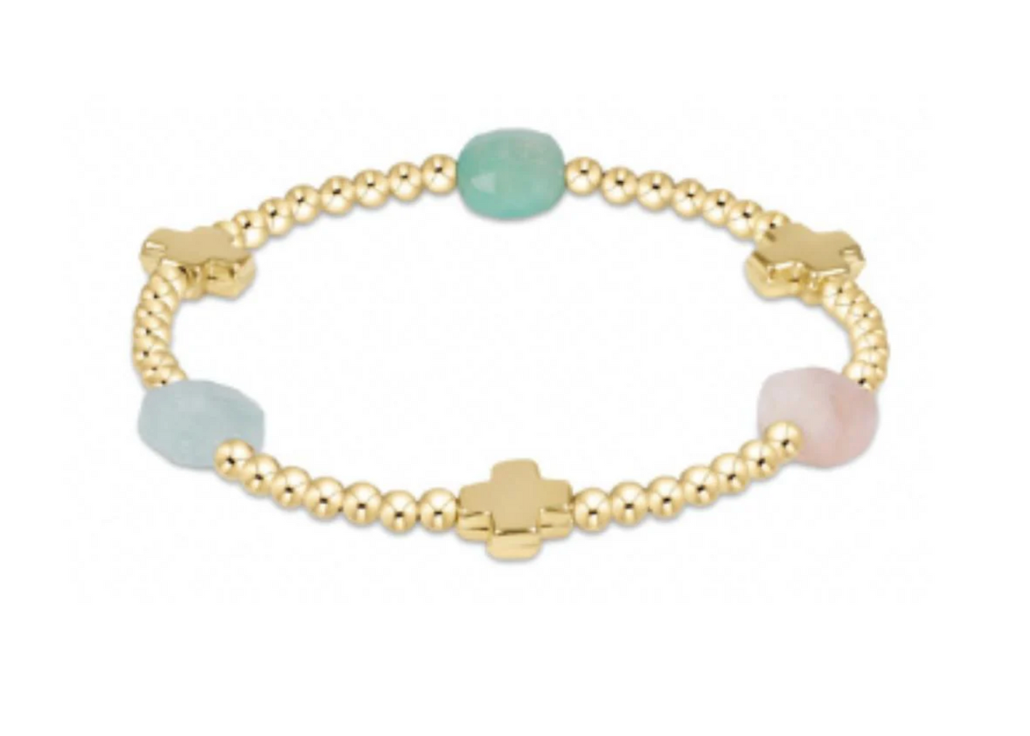 Signature Cross Admire Gold Pattern 3mm Bead Bracelet