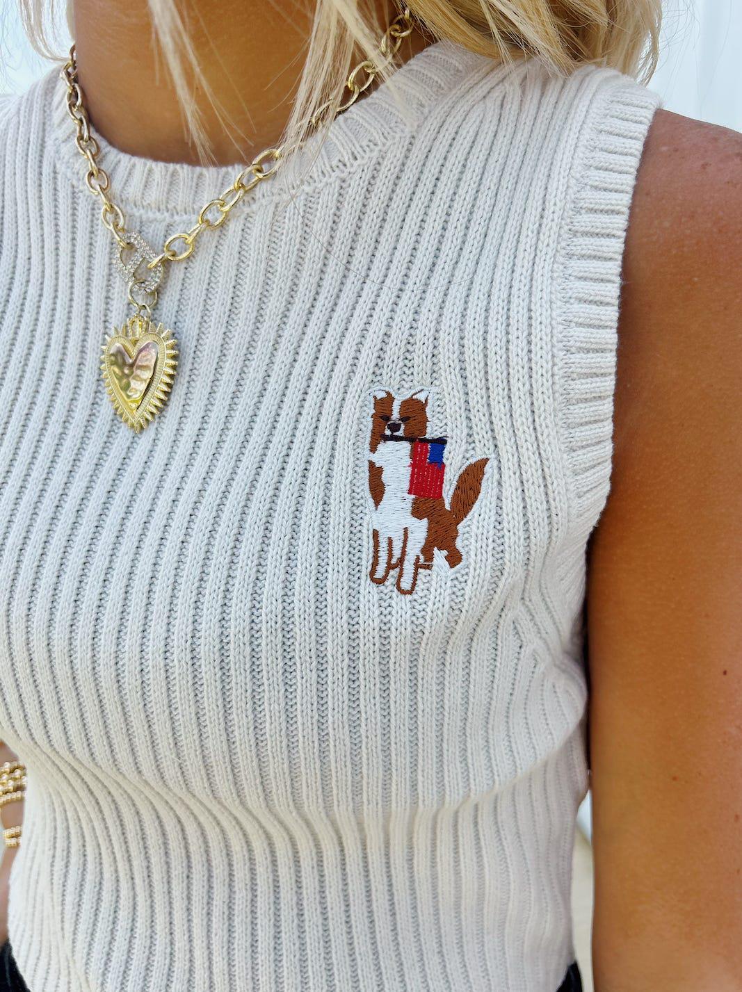 Betty Border Collie Ribbed Sweater Crop Top