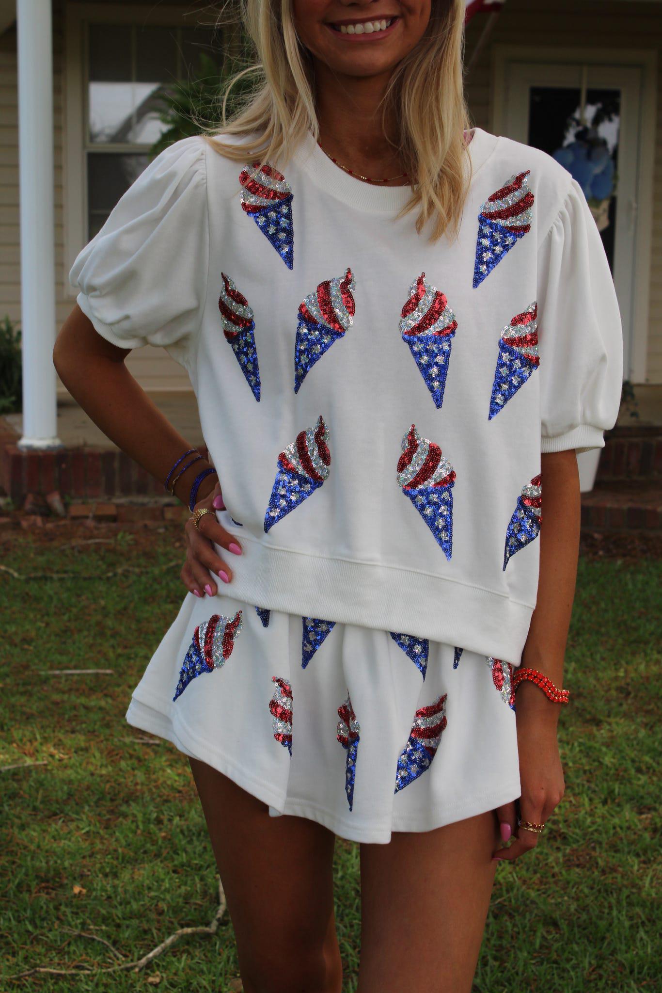 USA Flag Soft Ice Cream Rhinestone Allover Skorts