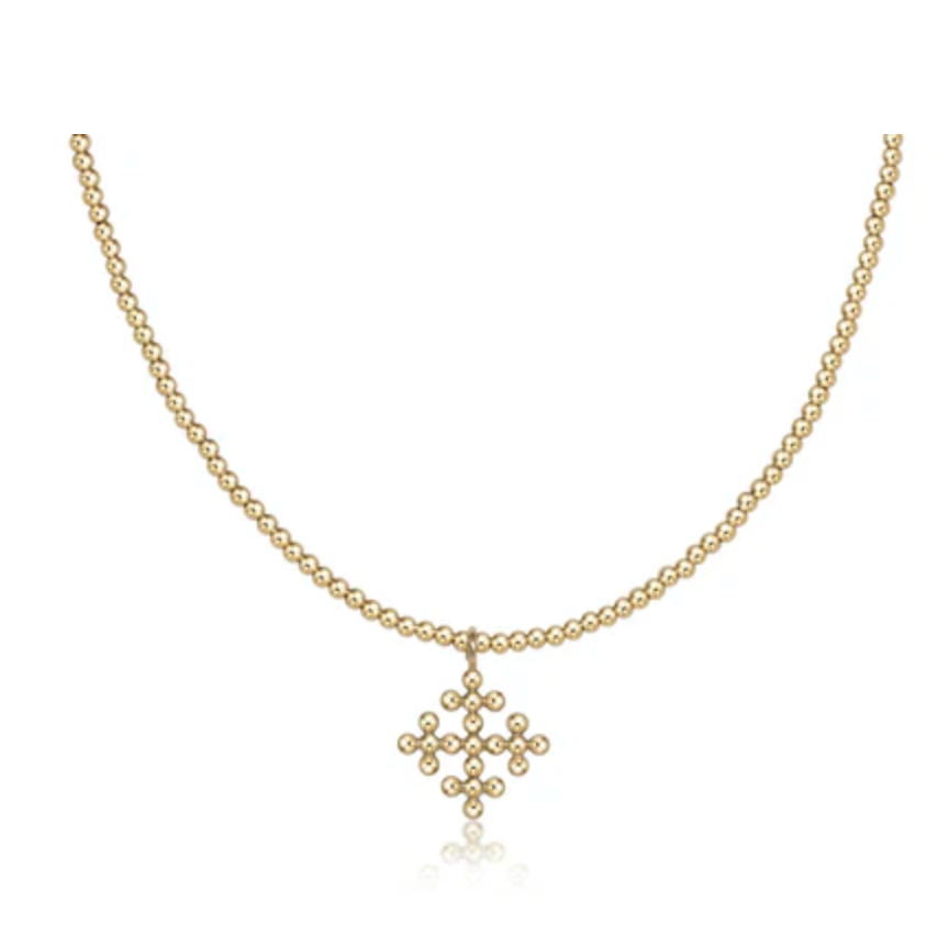 17" Choker Classic Gold 2mm Bead - Classic Beaded Signature Cross Encompass Gold Charm