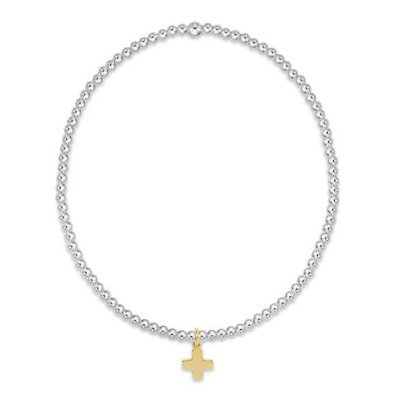 Classic Mixed Metal 2mm Signature Cross Small Gold Charm