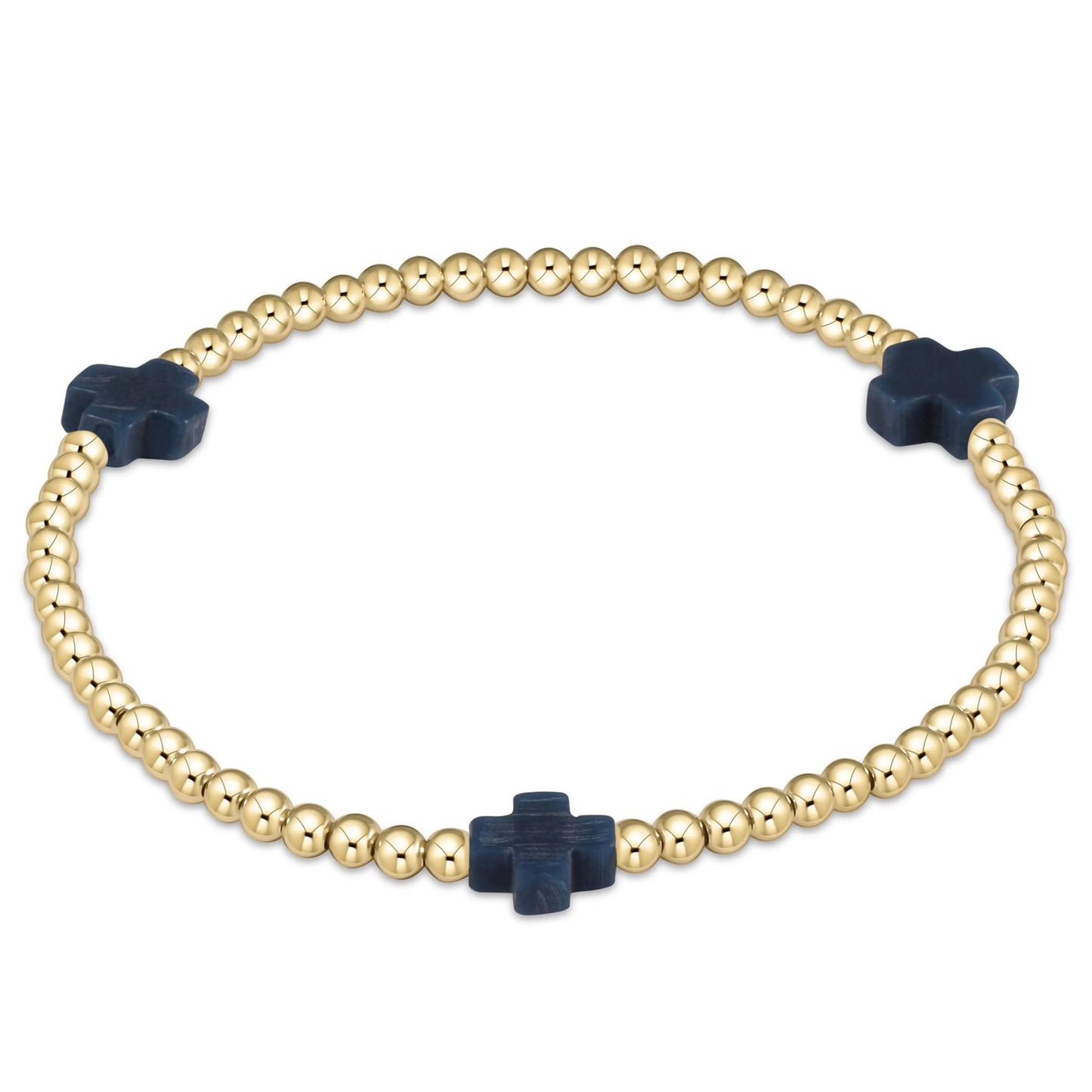 egirl Signature Cross Gold Pattern 3mm Bead Bracelet - Navy