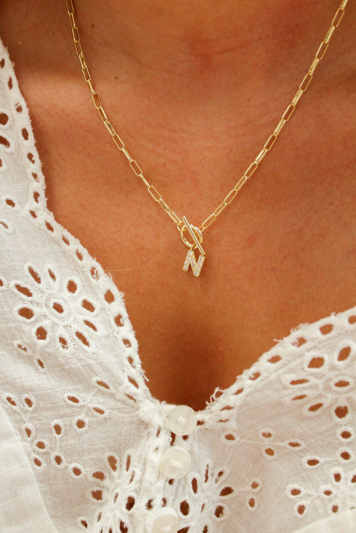 Sparkle Mini Toggle Initial Necklace