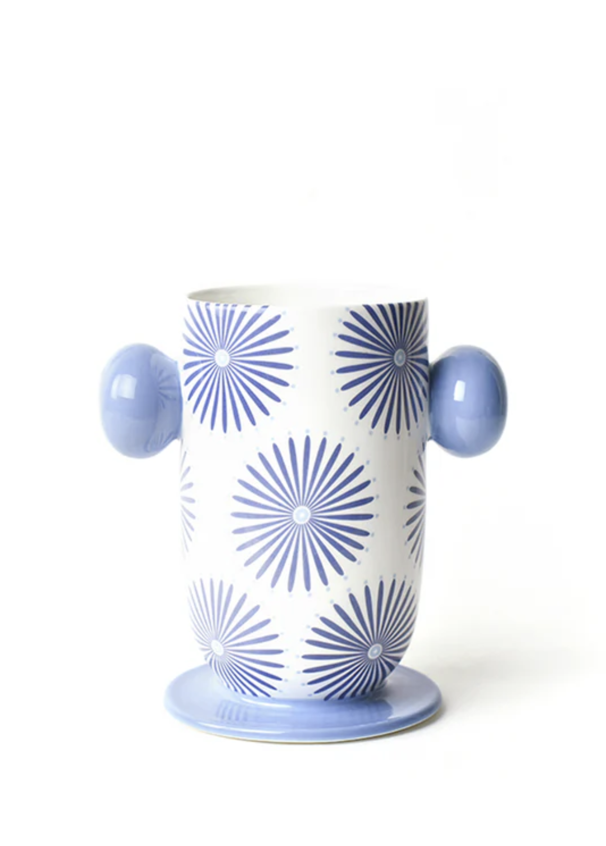 Iris Blue Large Cylinder Vase with Knob Handles