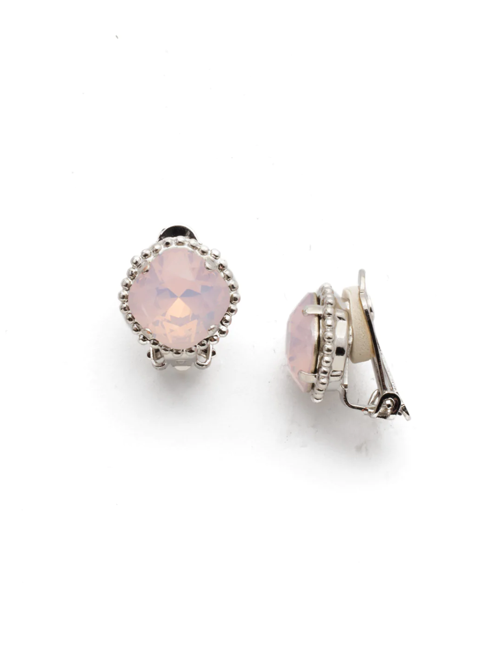 Cushion-Cut Solitaire Stud Clip On Earrings - Antique Silver