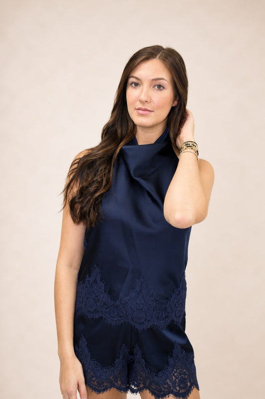 Navy Nightfall Satin Shorts