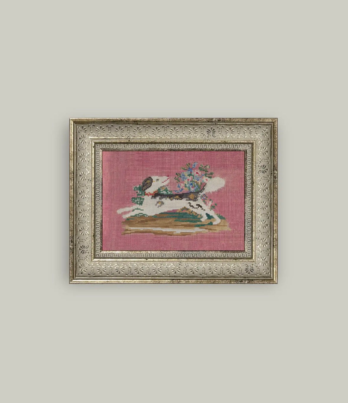 Embroidered Pup Framed Art 10x8