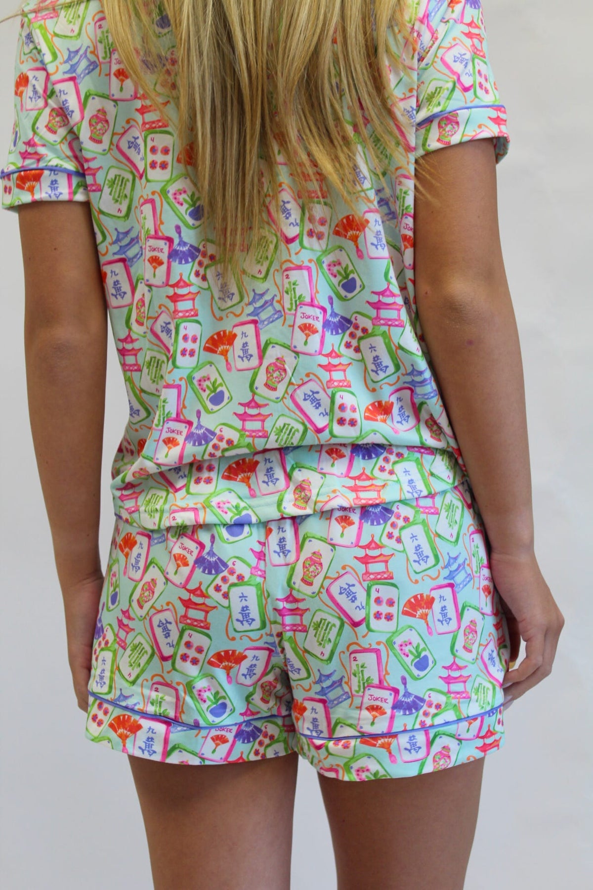 Mahjong Dreams Short Sleeve Button Up Sleep Shirt