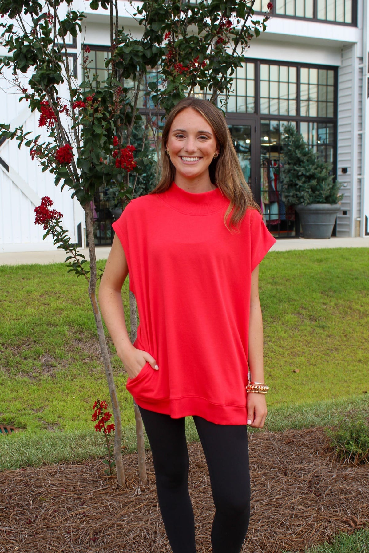 Cloud Nine Mock Neck Top - Red