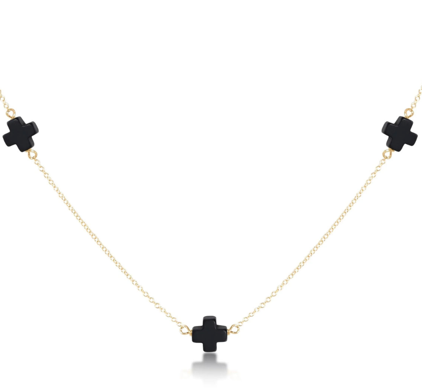 17" Choker Simplicity Chain Gold - Signature Cross Charcoal