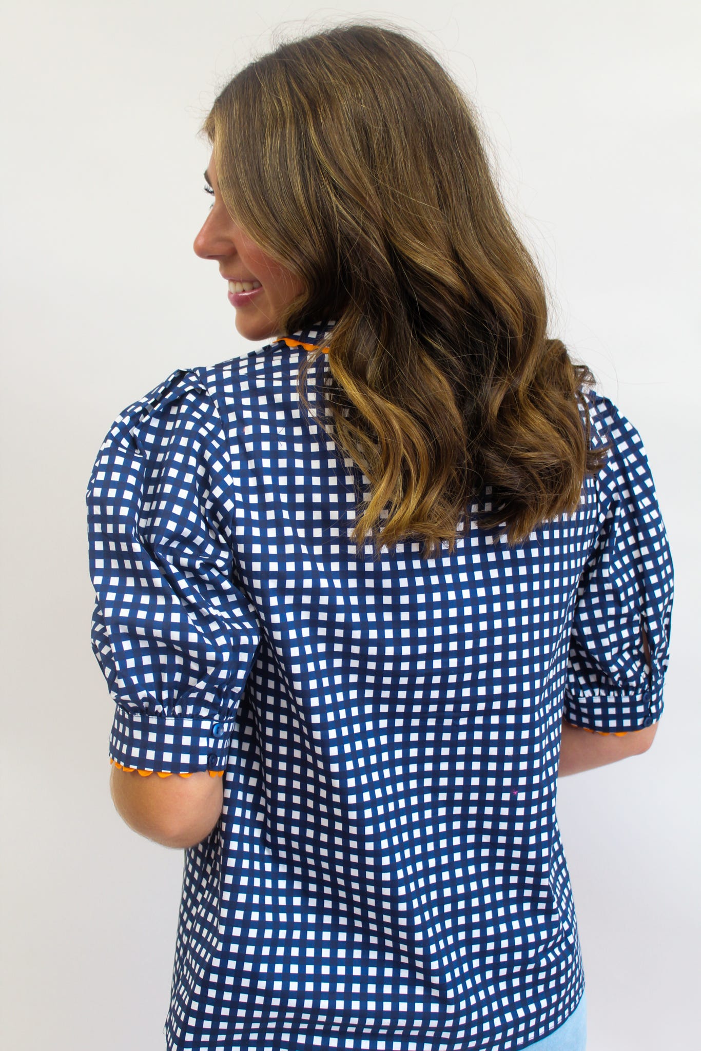 Navy/Orange Gingham Elaine Top