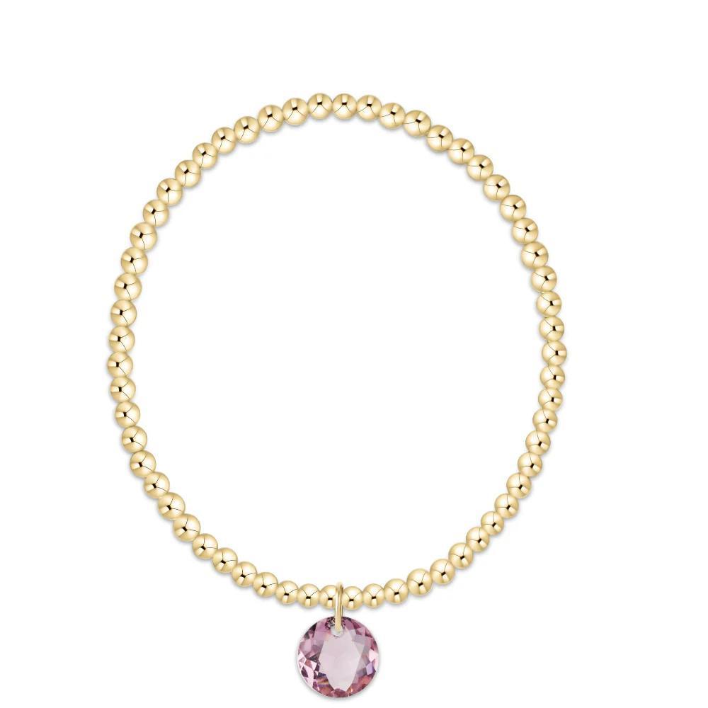 Extends Classic Gold 3mm Bracelet - Reflection Charm ( Birthstone )