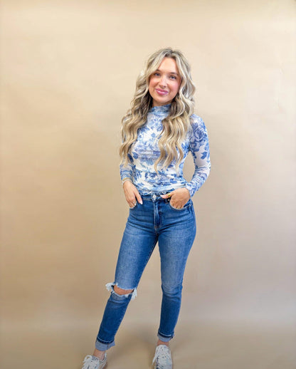 Blue Willow Floral Top