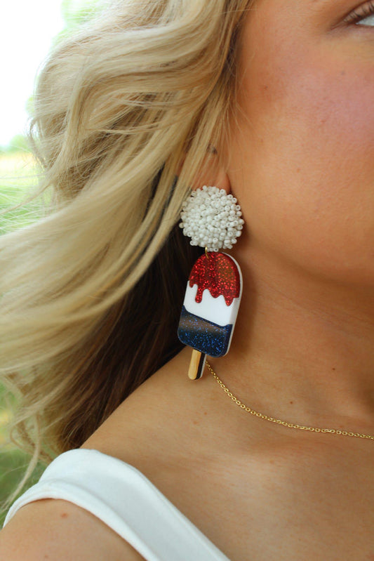 Popsicle Pearl Cluster Earrings in Red and Blue