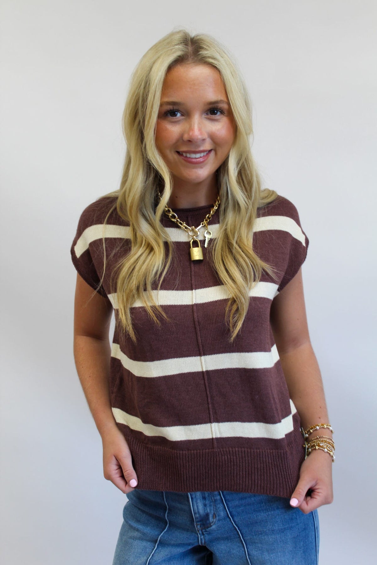Autumn Latte Striped Sweater Top